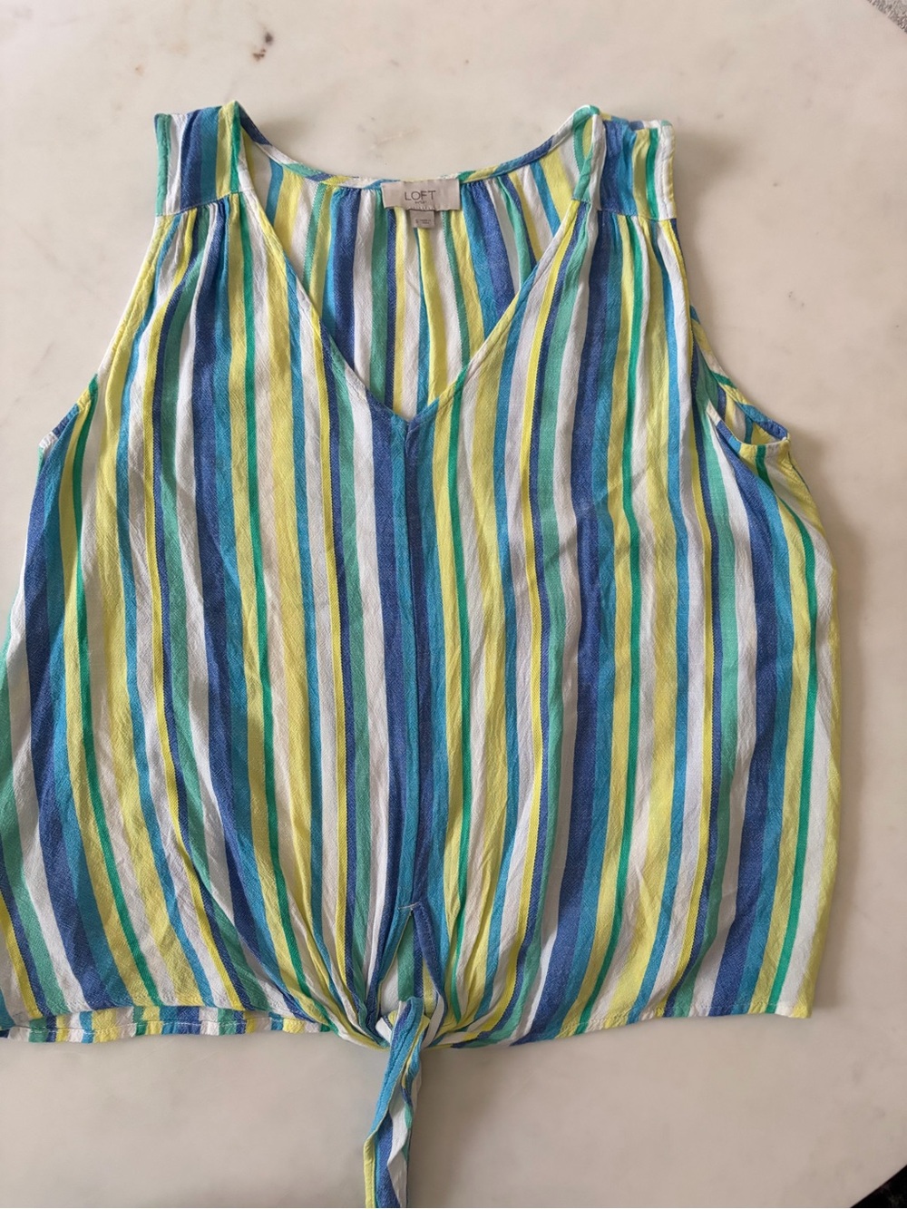 LOFT Striped Tie-Front Sleeveless Top in Blue, Green, Yellow